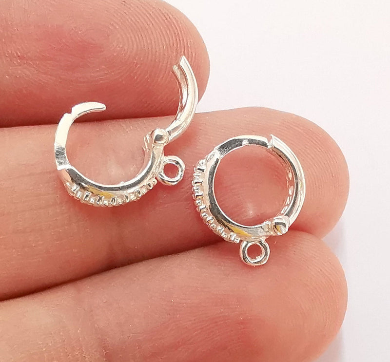 2 Sterling Silver Earring Hoop 2 Pcs (1 pair) 925 Silver Earring Loop Findings Zircon Earring Hooks (14x12mm) OG21719