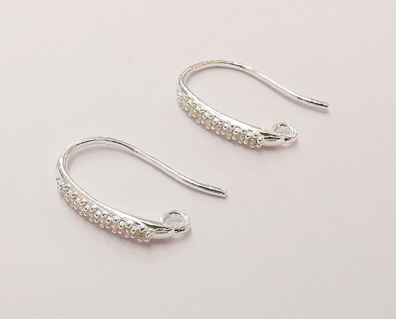 2 Sterling Silver Earring Hook 2 Pcs (1 pair) 925 Silver Earring Loop Findings Zircon Earring Hooks (18mm) G30105