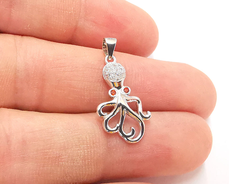 Sterling Silver Octopus Pendant 925 Silver Charms , Octopus Charms (27x13mm) EG21750
