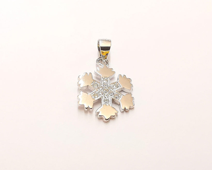 Sterling Silver Snowflake Pendant 925 Silver Charms , Snowflake Charms (21x14mm) EG21746