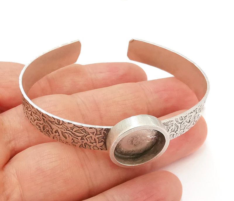 Bracelet Blank Resin Bangle Dry Flower inlay Blank Cuff Bezel Glass Cabochon Base Textured Adjustable Antique Silver (16mm ) G21538
