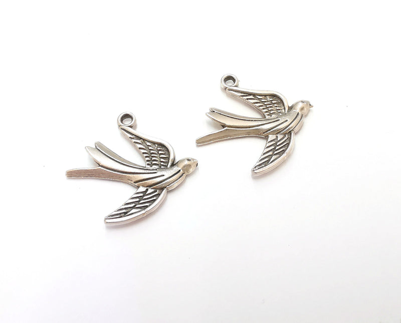 2 Bird Charms Antique Silver Plated Charms (30x27mm) G21539