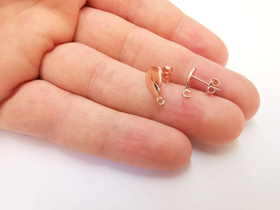 Sterling Silver Rose Gold Earring Posts 2 Pcs (1 pair) 925 Silver Earring Needle with Loop Findings (13x8mm) G30179