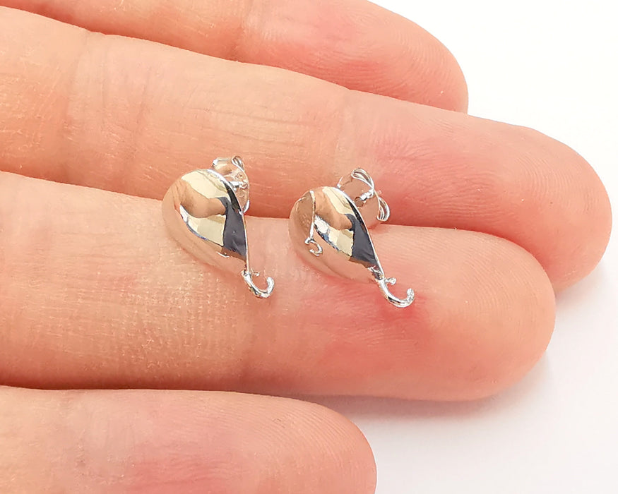 Sterling Silver  Earring Posts 2 Pcs (1 pair) 925 Silver Teardrop Earring Needle with Loop Findings (13x8mm) AG21738