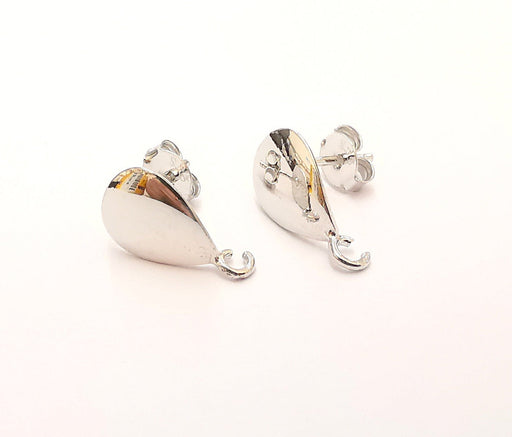 Sterling Silver  Earring Posts 2 Pcs (1 pair) 925 Silver Teardrop Earring Needle with Loop Findings (13x8mm) AG21738