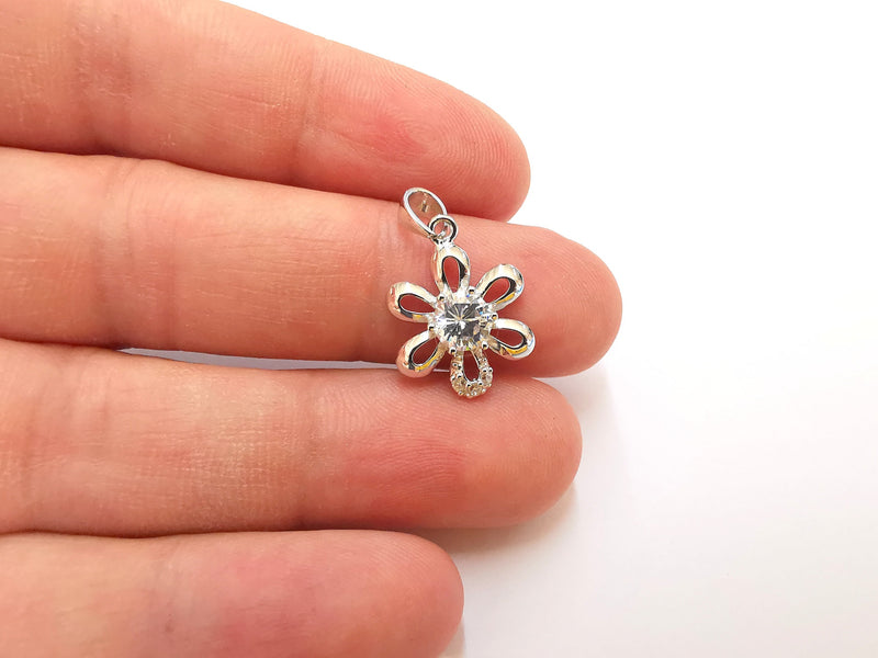 Sterling Silver Flower Pendant 925 Silver Charms , Flower Charms (24x14mm) EG21758