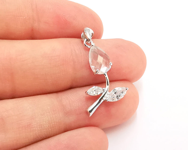 Sterling Silver Flower Pendant 925 Silver Charms , Flower Charms (29x14mm) EG21759