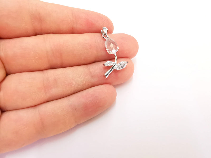 Sterling Silver Flower Pendant 925 Silver Charms , Flower Charms (29x14mm) EG21759