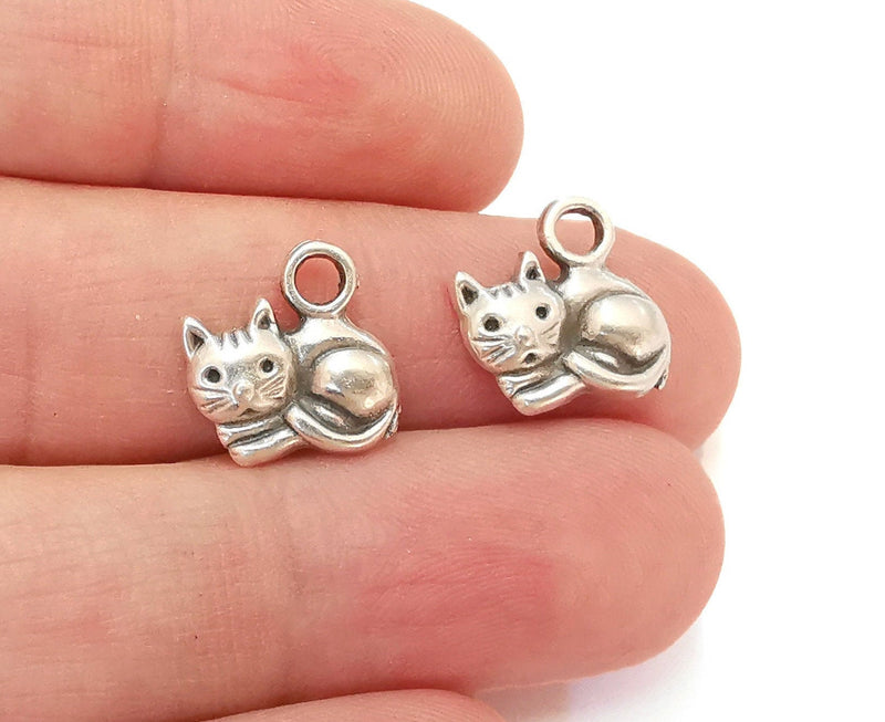 10 Cat Charms Antique Silver Plated Charms (14x14mm) G21545