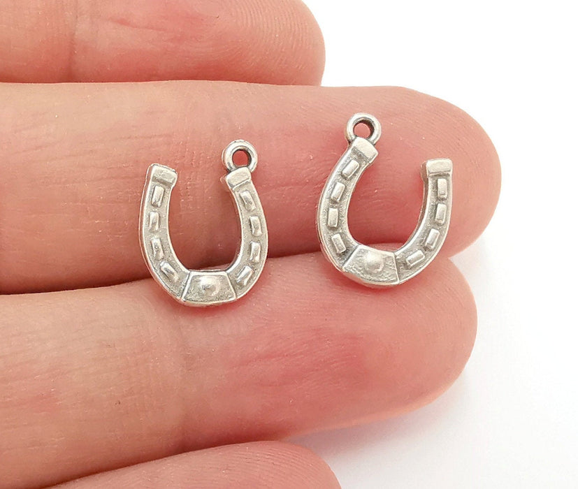10 Horseshoe Charms Antique Silver Plated Charms (15x12mm)  G21550