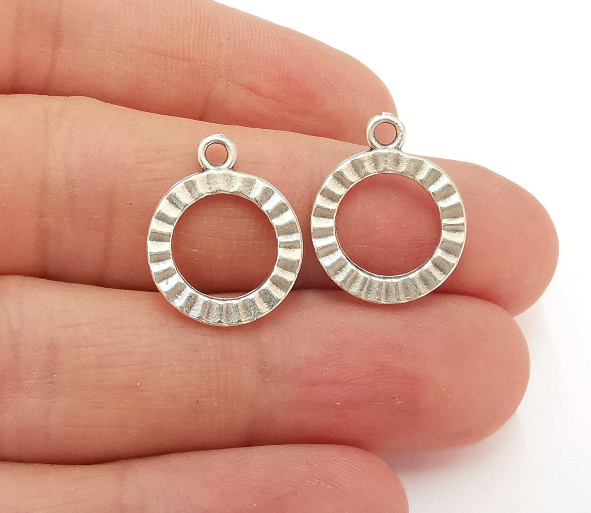 10 Textured Circle Charms Antique Silver Plated Charms (19x16mm)  G21554