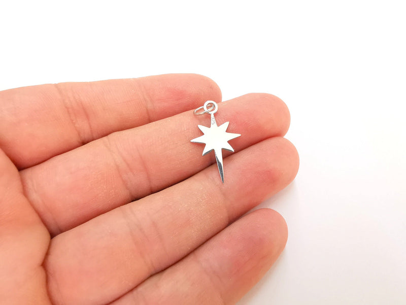 Sterling Silver Star Charms 925 Silver Pendant , Charms (25x15mm) G30009