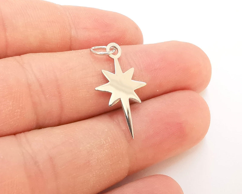 Sterling Silver Star Charms 925 Silver Pendant , Charms (25x15mm) G30009