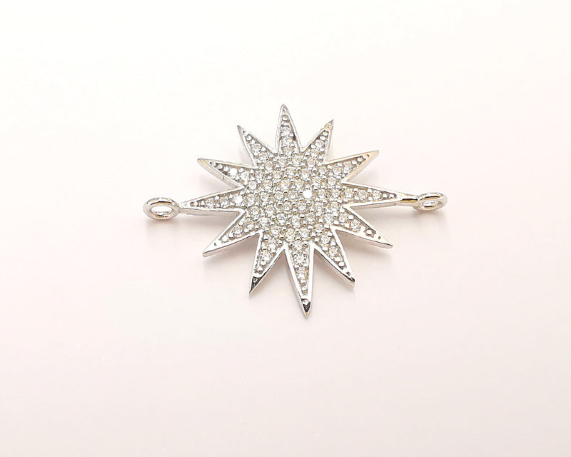 Sterling Silver Star Charms with two loop 925 Silver Pendant , Cubic zircon stone Charms (31x24mm) AG21784