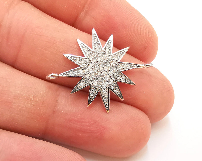 Sterling Silver Star Charms with two loop 925 Silver Pendant , Cubic zircon stone Charms (31x24mm) AG21784