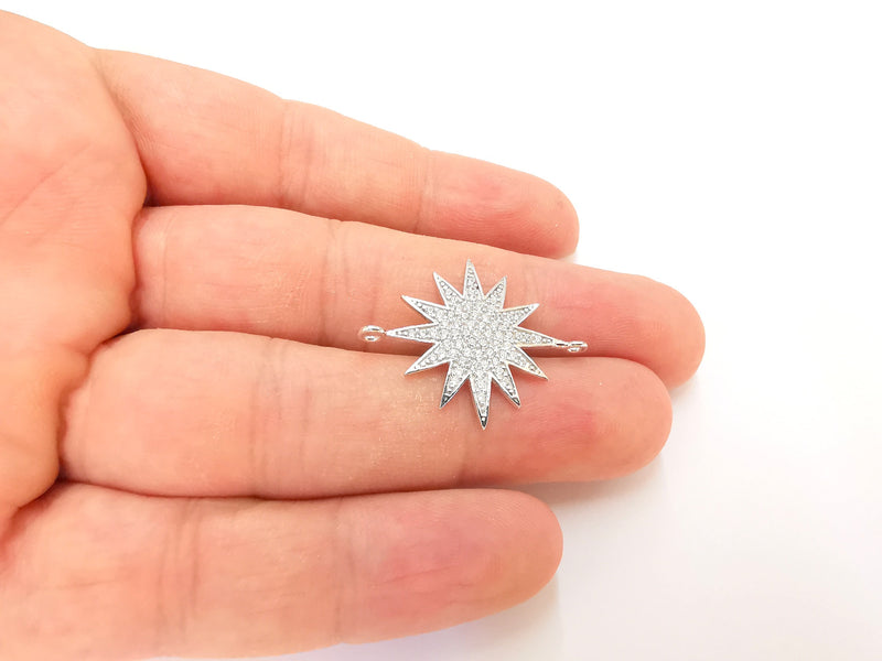 Sterling Silver Star Charms with two loop 925 Silver Pendant , Cubic zircon stone Charms (31x24mm) AG21784