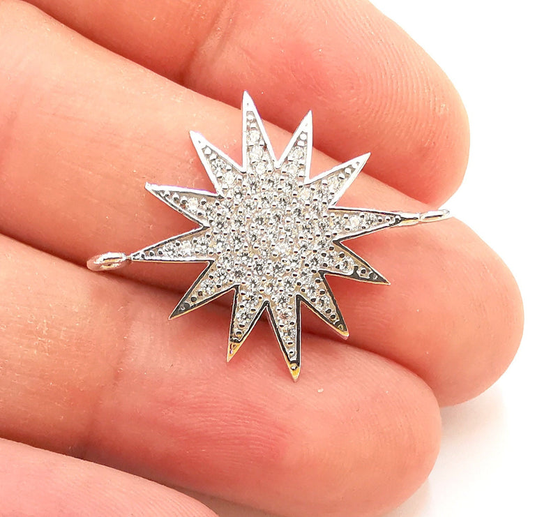 Sterling Silver Star Charms with two loop 925 Silver Pendant , Cubic zircon stone Charms (31x24mm) AG21784