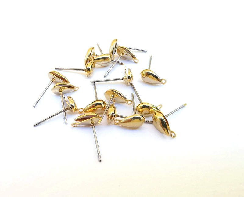 5 Pairs 24K Gold Earring Wire Gold Plated Brass Findings (Stainless Steel Wire) Earring Base Nickel and Lead Free G21559