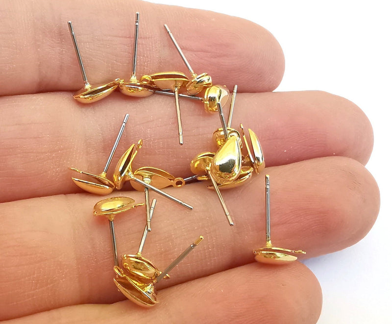 5 Pairs 24K Gold Earring Wire Gold Plated Brass Findings (Stainless Steel Wire) Earring Base Nickel and Lead Free G21559