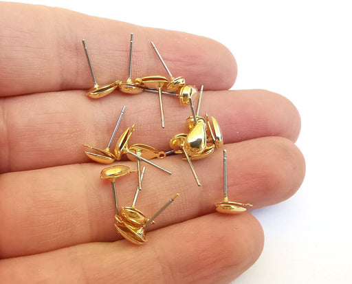 5 Pairs 24K Gold Earring Wire Gold Plated Brass Findings (Stainless Steel Wire) Earring Base Nickel and Lead Free G21559