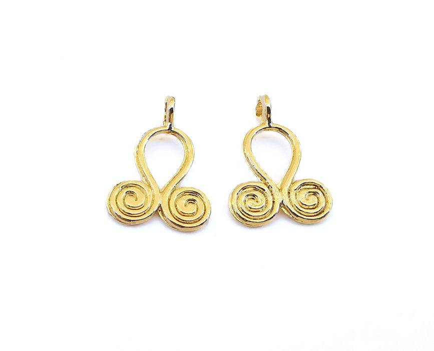 10 Spirals Charms 24k Shiny Gold Charms (20x14mm)  G21562