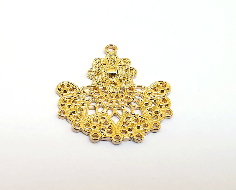 2 Filigree Charms 24k Shiny Gold Charms (36x34mm)  G21564