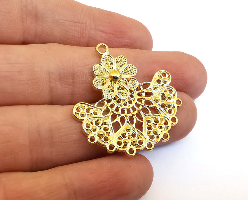 2 Filigree Charms 24k Shiny Gold Charms (36x34mm)  G21564