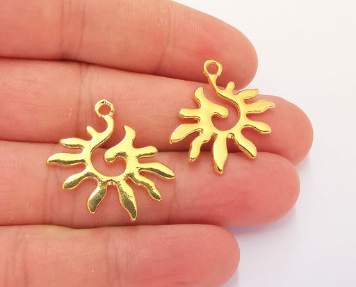 2 Sun Charms 24k Shiny Gold Plated Charms Nickel and Lead Free  (27x27mm)  G21786