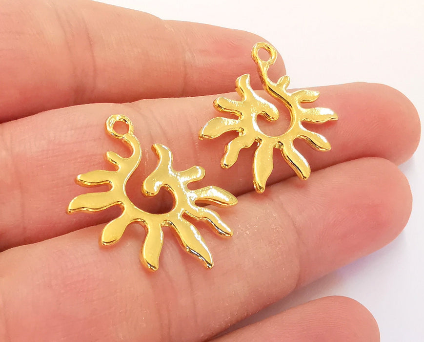 2 Sun Charms 24k Shiny Gold Plated Charms Nickel and Lead Free  (27x27mm)  G21786