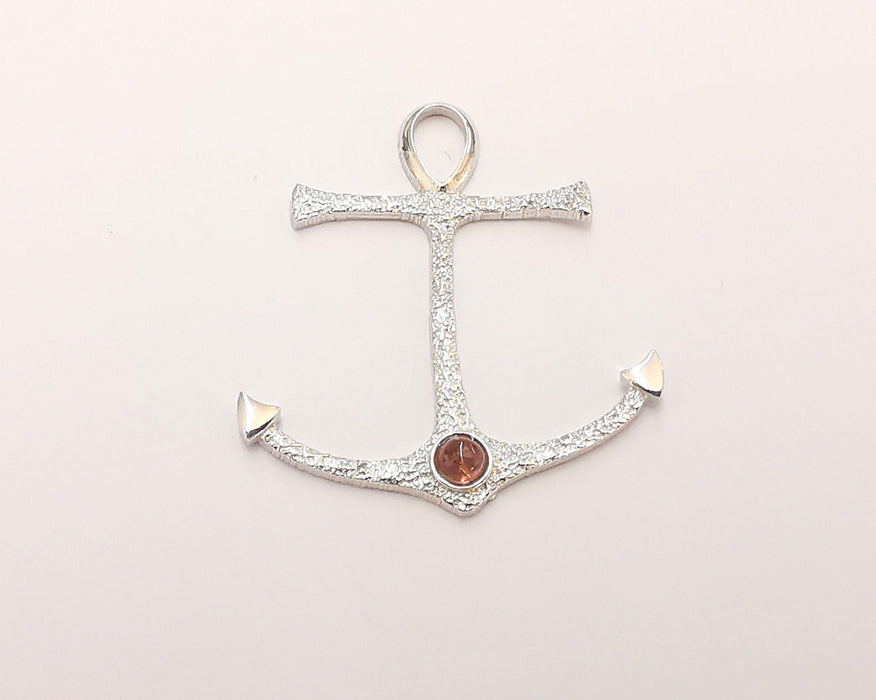 Sterling Silver Anchor Pendant with Tourmaline Gemstone 925 Silver Pendant (31x16mm) AG21797