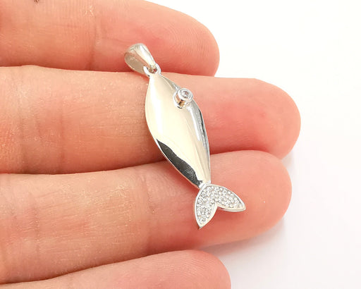 Sterling Silver Fish Pendant 925 Silver Pendant , Charms (36x11xmm) AG21800