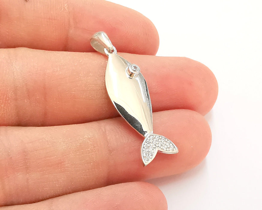 Sterling Silver Fish Pendant 925 Silver Pendant , Charms (36x11xmm) AG21800