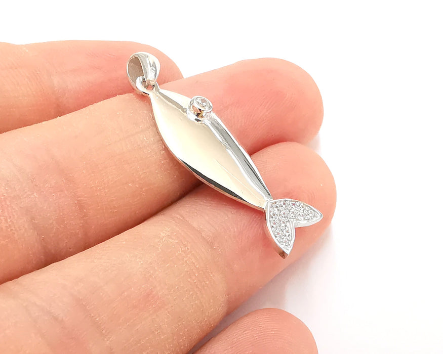 Sterling Silver Fish Pendant 925 Silver Pendant , Charms (36x11xmm) AG21800