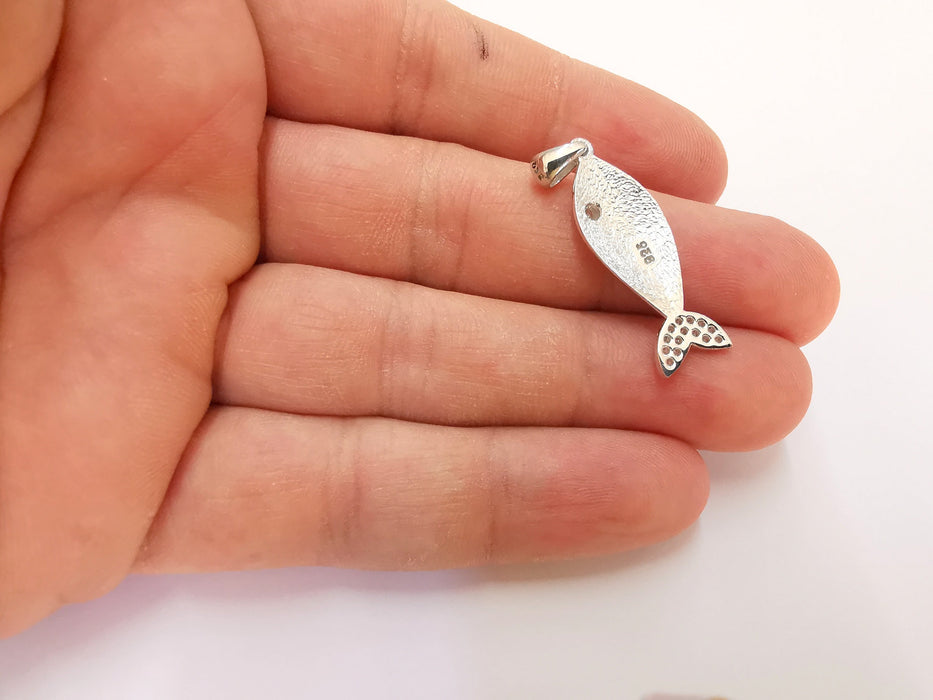 Sterling Silver Fish Pendant 925 Silver Pendant , Charms (36x11xmm) AG21800