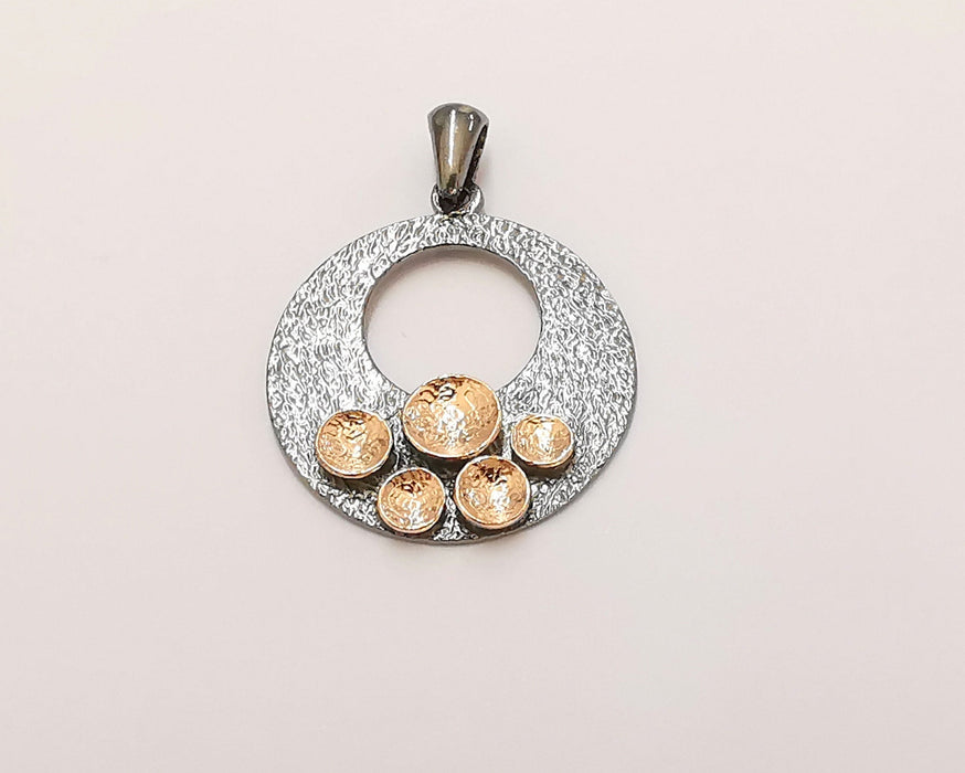 Sterling Silver Pendant Oxidized Silver Pendant with Rose Gold Oval Charms ,925 Silver Pendant (51x22mm) AG21799