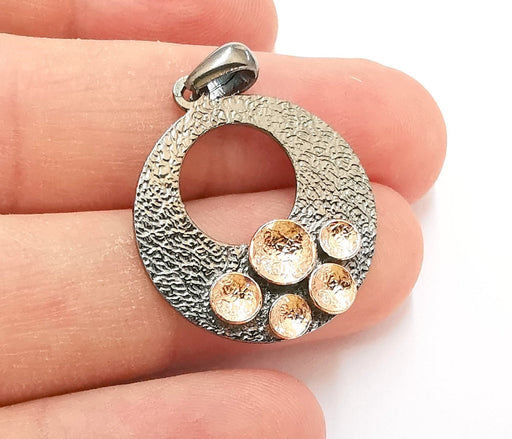 Sterling Silver Pendant Oxidized Silver Pendant with Rose Gold Oval Charms ,925 Silver Pendant (51x22mm) AG21799