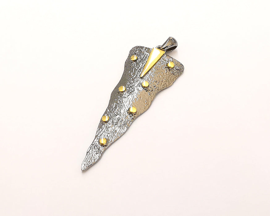 Sterling Silver Pendant Oxidized Silver Pendant with Gold parts ,925 Silver Pendant (55x19mm) AG21803