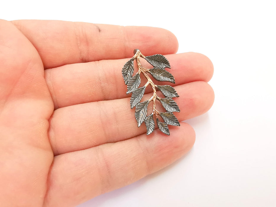 Sterling Silver Leafy Branch Pendant Oxidized Plated Silver and Rose Gold Plated Pendant ,925 Silver Pendant (40x22mm) AG21804