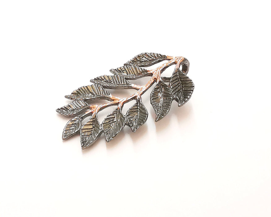 Sterling Silver Leafy Branch Pendant Oxidized Plated Silver and Rose Gold Plated Pendant ,925 Silver Pendant (40x22mm) AG21804