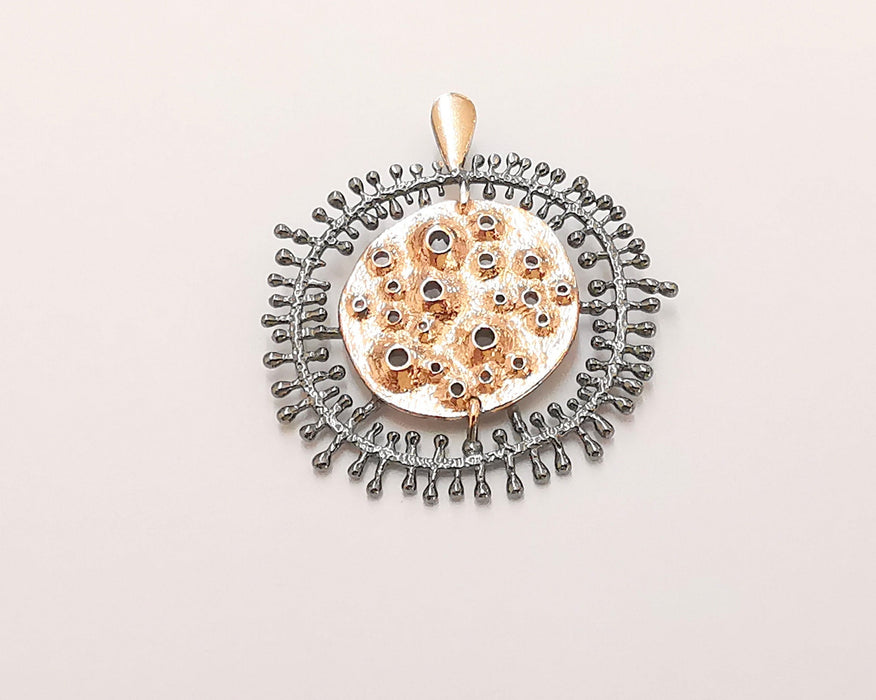 Sterling Silver Pendant Oxidized Plated Silver and Rose Gold Plated Pendant ,925 Silver Pendant (33x31mm) AG21805