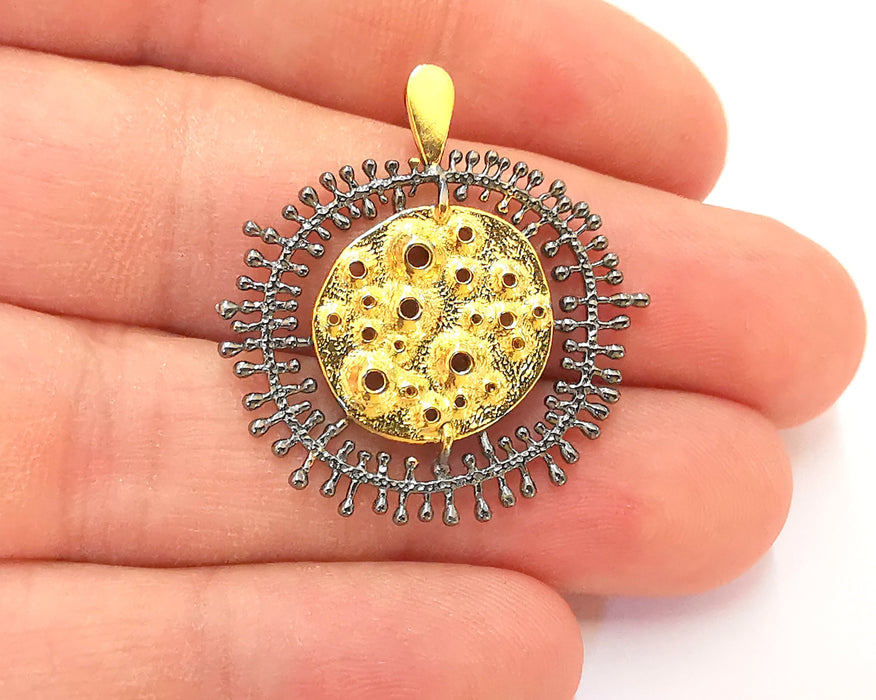 Sterling Silver Pendant Oxidized Plated Silver and Gold Plated Pendant ,925 Silver Pendant (34x31mm) AG21813