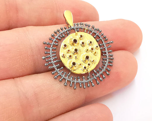 Sterling Silver Pendant Oxidized Plated Silver and Gold Plated Pendant ,925 Silver Pendant (34x31mm) AG21813