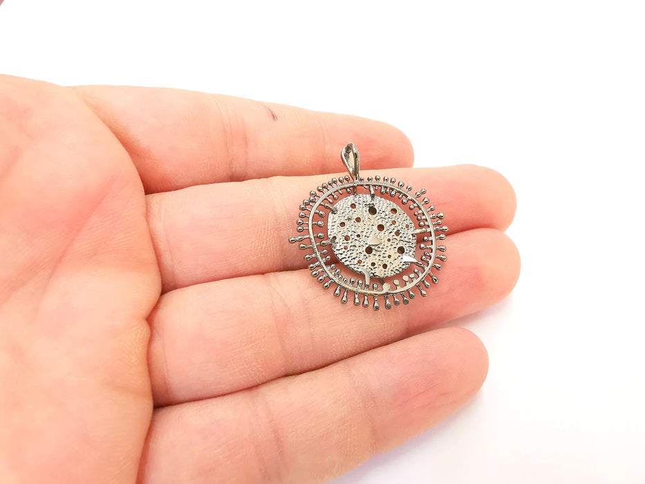 Sterling Silver Pendant Oxidized Plated Silver and Gold Plated Pendant ,925 Silver Pendant (34x31mm) AG21813