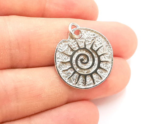 Sterling Silver Pendant with Oxidized Silver Sun , 925 Silver Pendant (24mm) AG21815