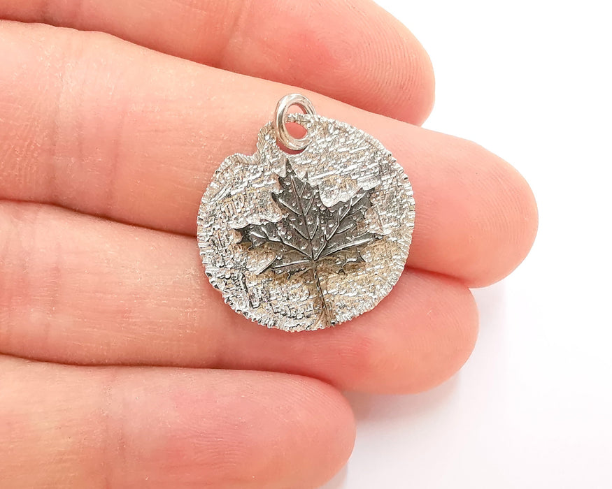 Sterling Silver Maple Leaf Pendant , Oxidized Silver Maple Leaf , 925 Silver Pendant (24mm) AG21816