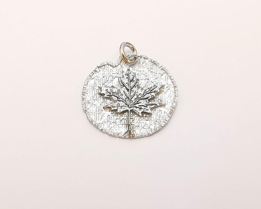 Sterling Silver Maple Leaf Pendant , Oxidized Silver Maple Leaf , 925 Silver Pendant (24mm) AG21816