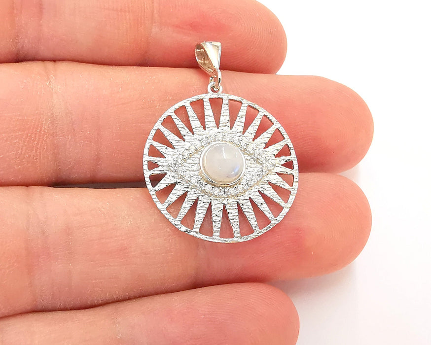 Sterling Silver Eye Pendant with Moonstone Gemstone 925 Silver Pendant , Charms (33x24mm) AG21821