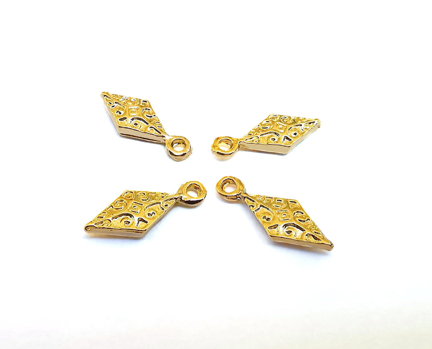 10 Gold (Double Sided) Charms 24k Shiny Gold Charms (16x7mm)  G21566