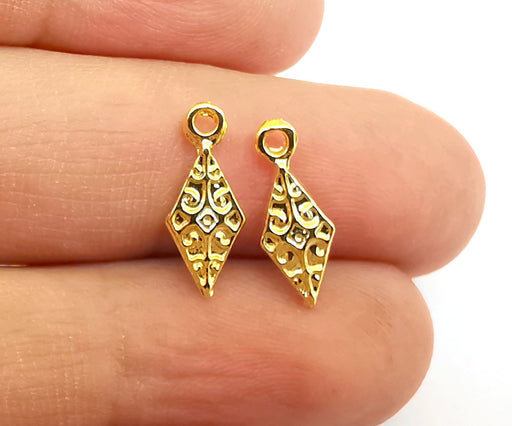 10 Gold (Double Sided) Charms 24k Shiny Gold Charms (16x7mm)  G21566