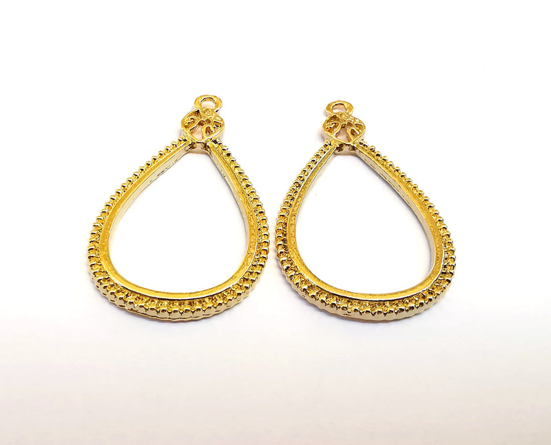 2 Drop Charms 24k Shiny Gold Charms (41x23mm)  G21567